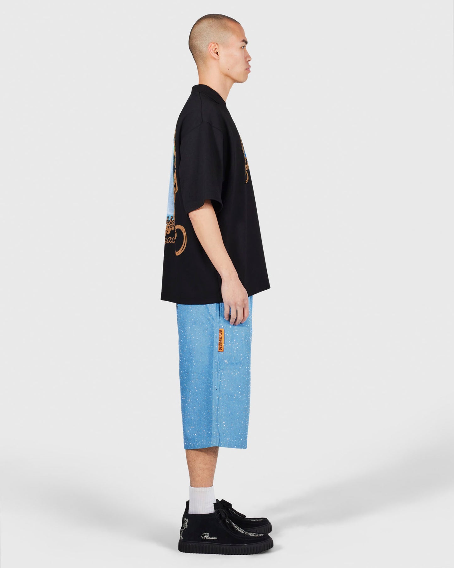 GLITTER BAGGY DENIM SHORTS