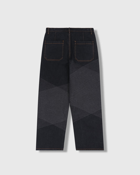 GRID EMBROIDERED BAGGY JEANS