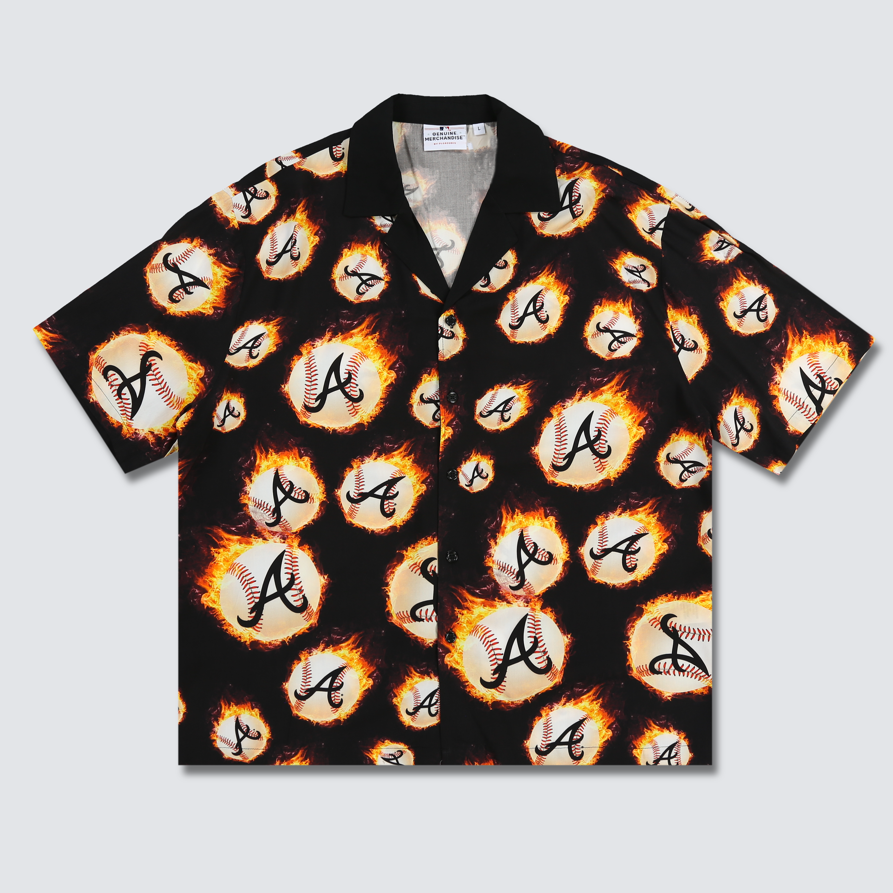 Pleasures Fireball Button Down - Braves Black / XL