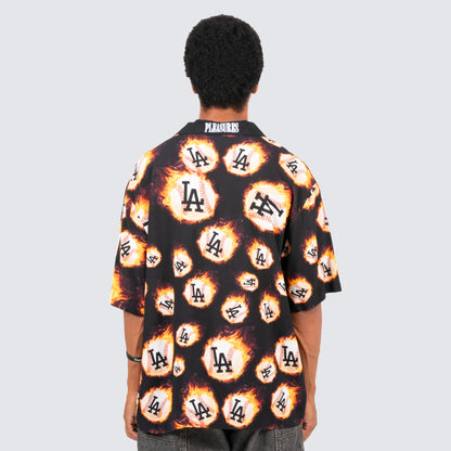 Los Angeles Dodgers PLEASURES Flame Fireball Button-Up Shirt - Black