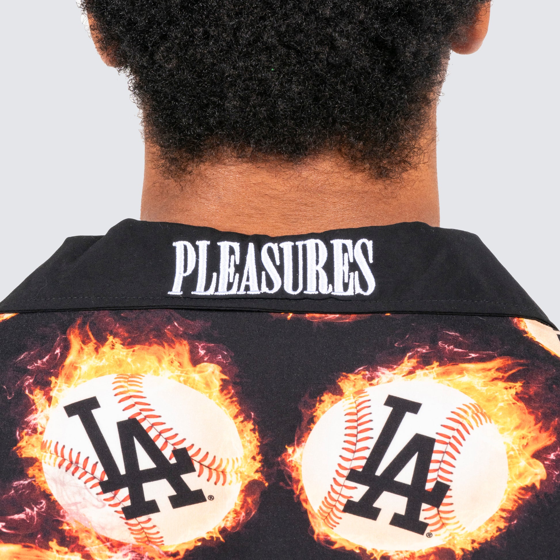 Men's Pleasures Black Los Angeles Dodgers Flame Fireball Button-Up Shirt Size: Extra Large