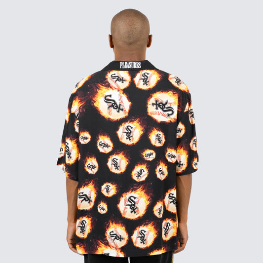 Men's Pleasures Black Detroit Tigers Flame Fireball Button-Up Shirt Size: Small