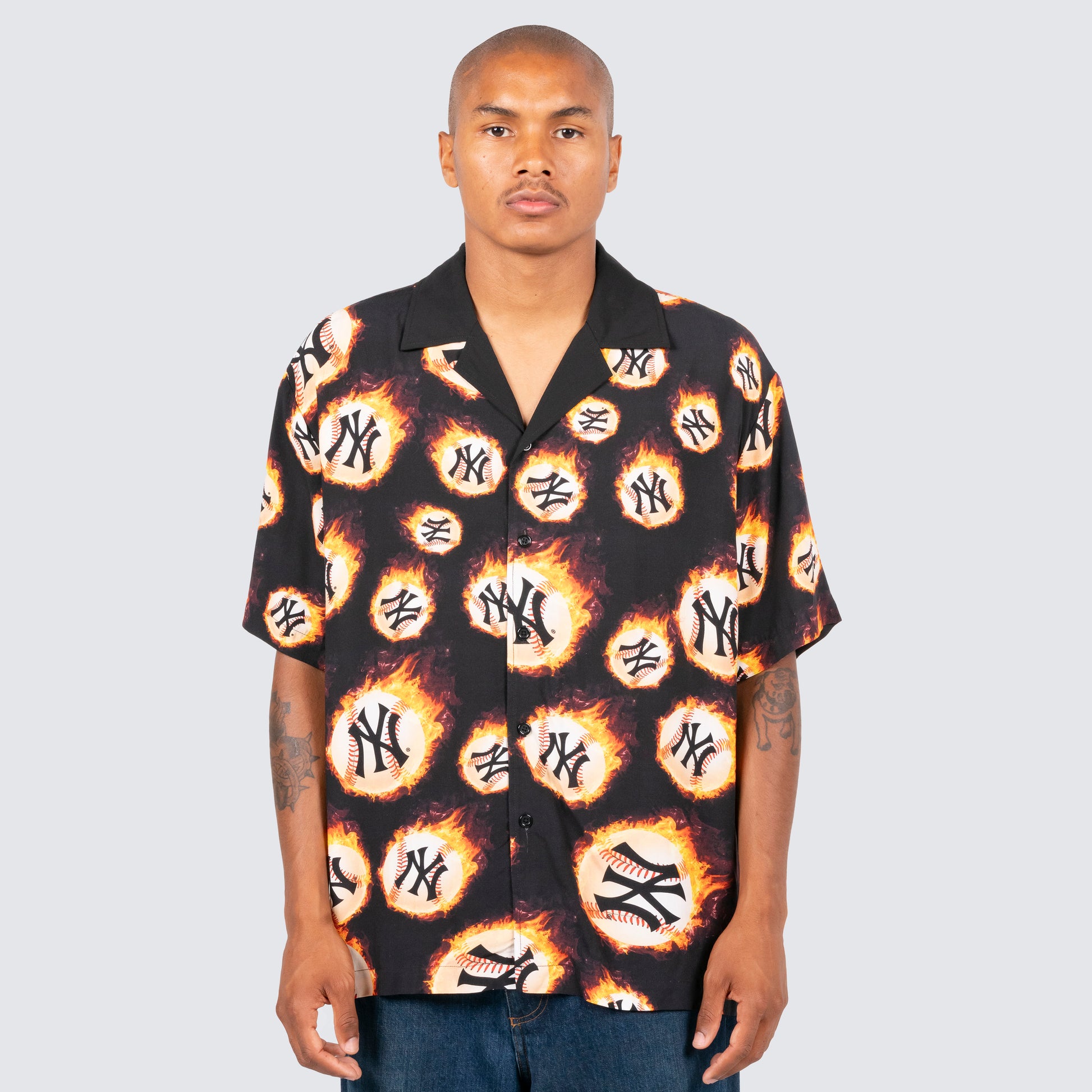 Men's Pleasures Black Houston Astros Flame Fireball Button-Up Shirt Size: Large
