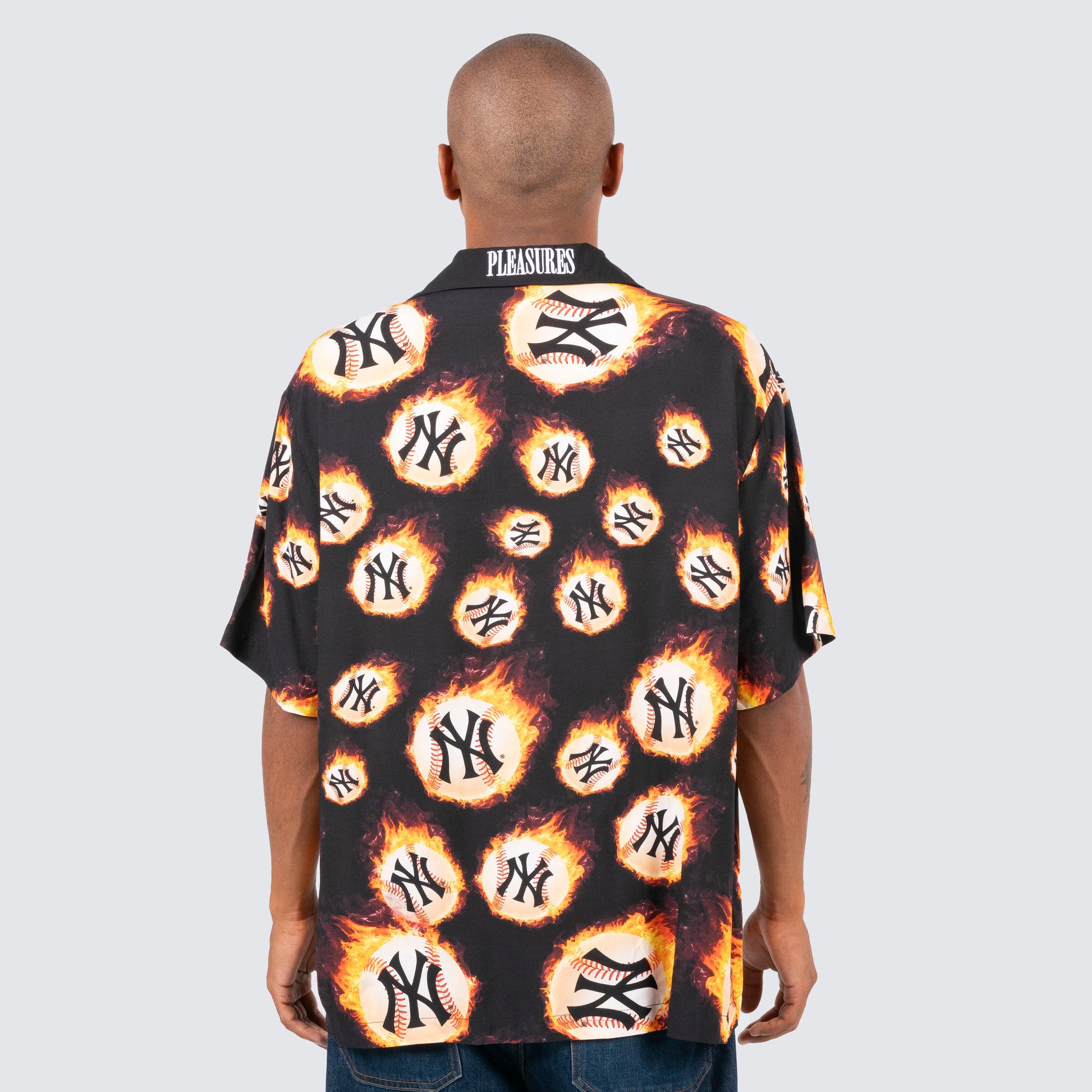 Oakland Athletics PLEASURES Flame Fireball Button-Up Shirt - Black