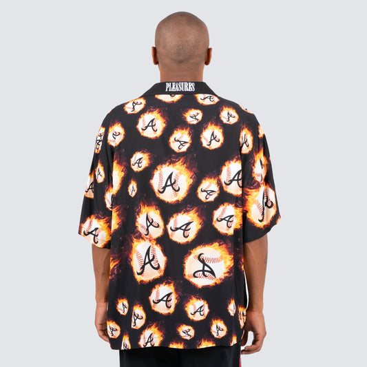 Men's Pleasures Black Los Angeles Dodgers Flame Fireball Button-Up Shirt Size: Extra Large