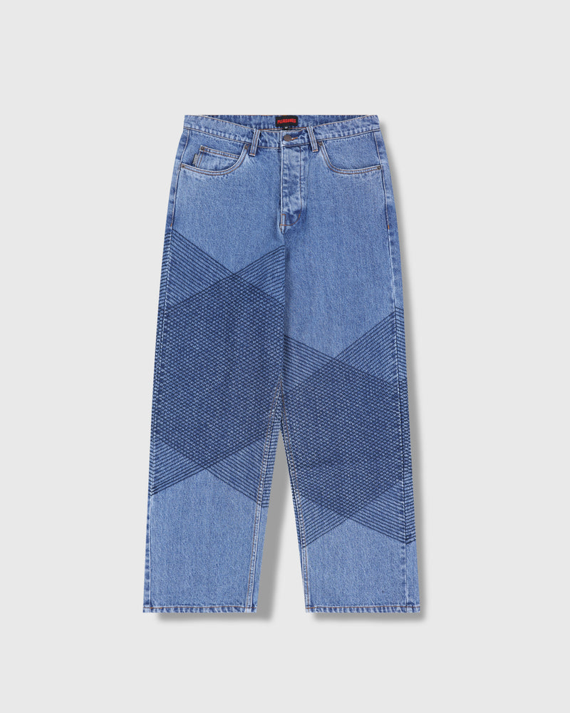 GRID EMBROIDERED BAGGY JEANS