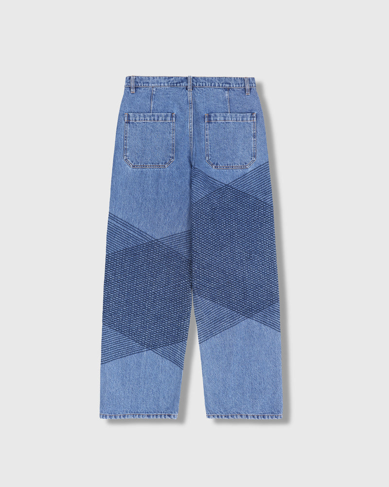 GRID EMBROIDERED BAGGY JEANS