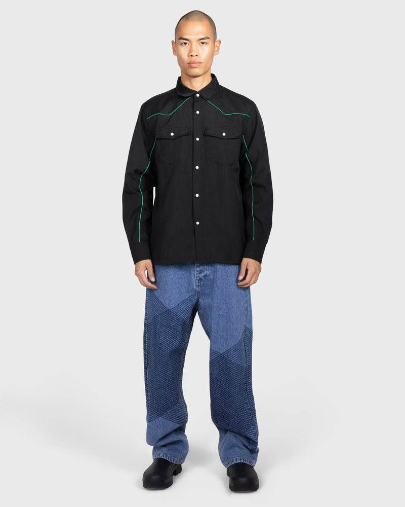 GRID EMBROIDERED BAGGY JEANS