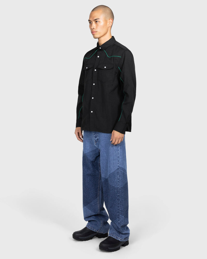 GRID EMBROIDERED BAGGY JEANS