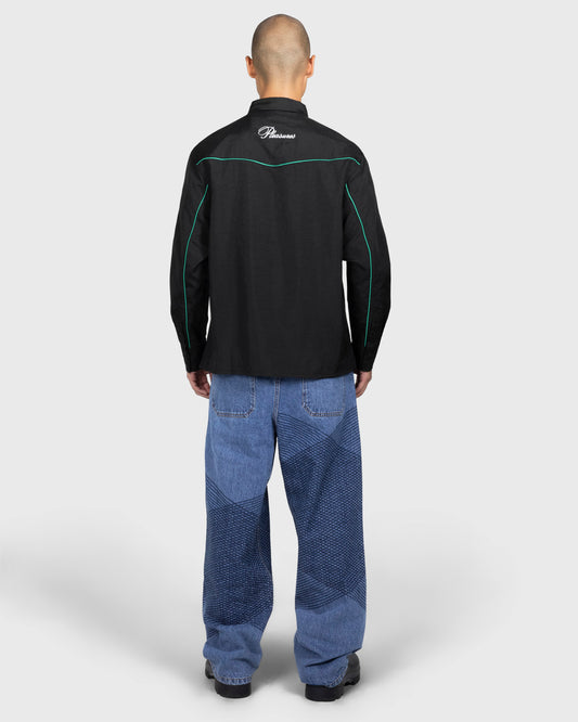 GRID EMBROIDERED BAGGY JEANS