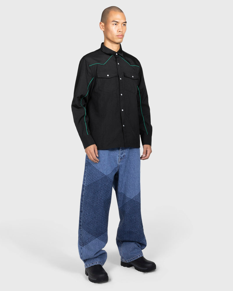 GRID EMBROIDERED BAGGY JEANS
