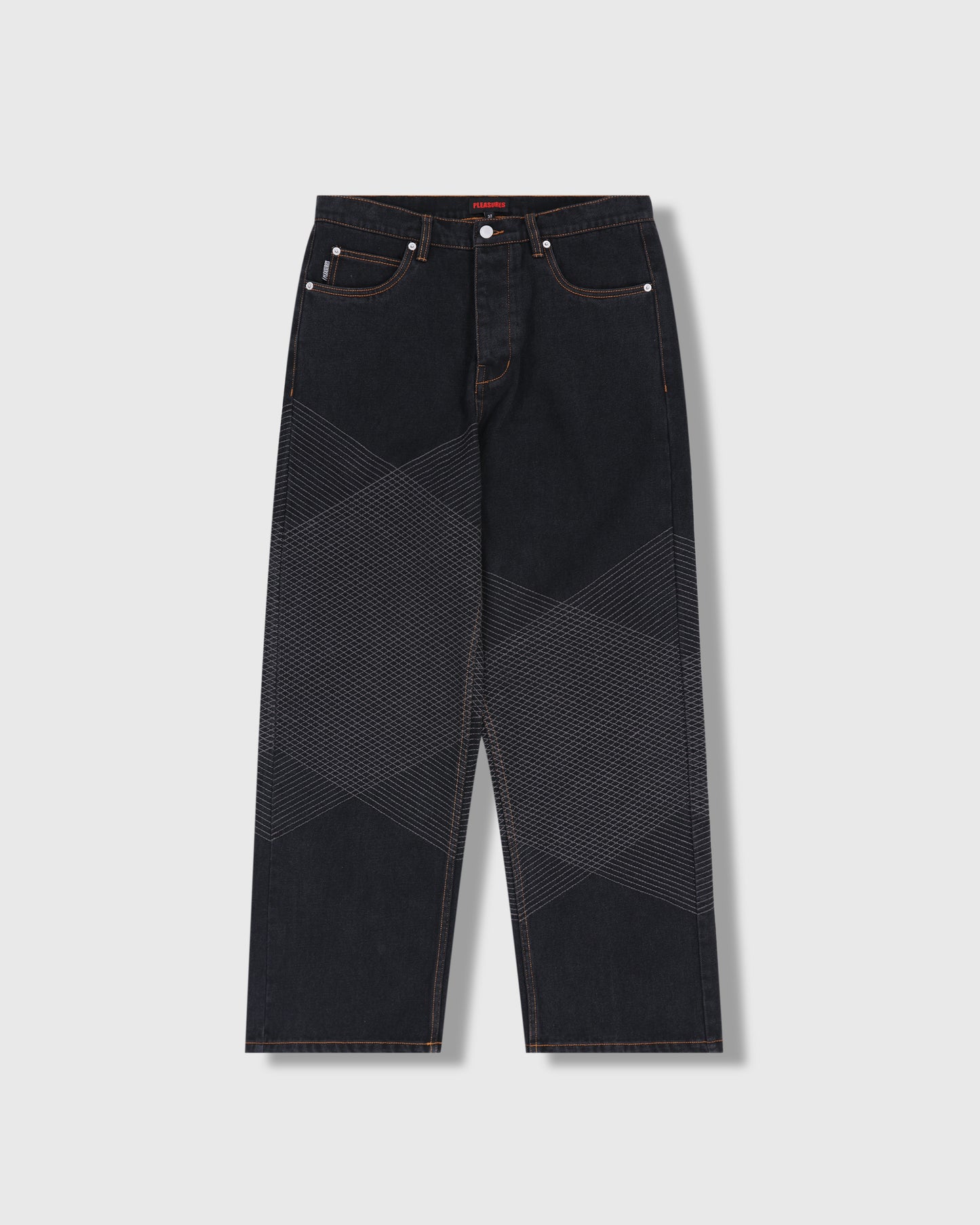 GRID EMBROIDERED BAGGY JEANS