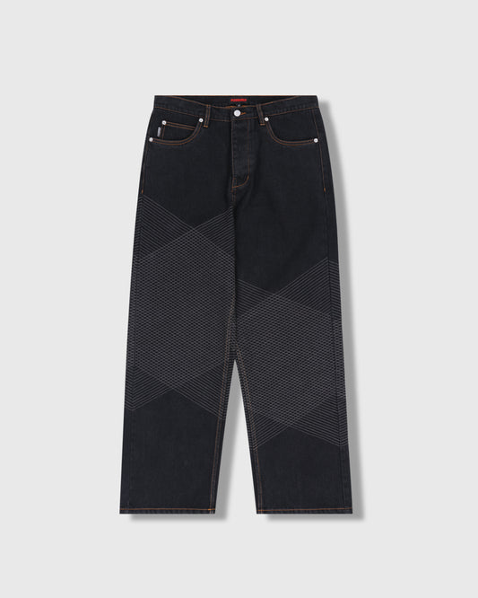 GRID EMBROIDERED BAGGY JEANS