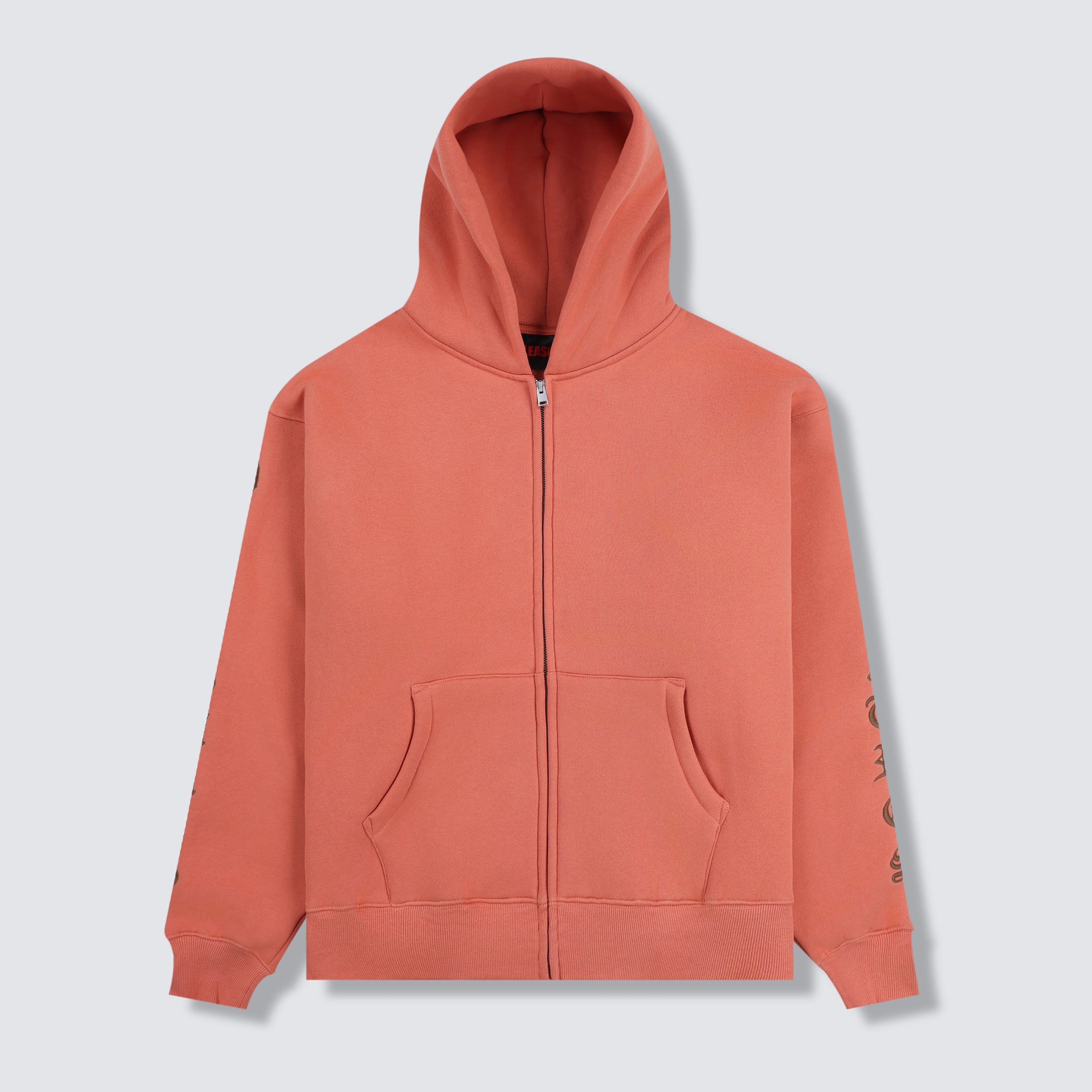 Pleasures Embroidered Graphic Zip Up Hoodie Rust