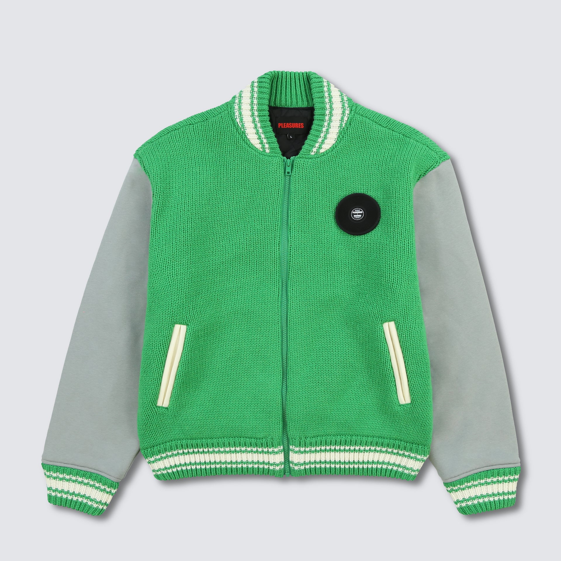 SMOKE KNITTED VARSITY JACKET – PLEASURES