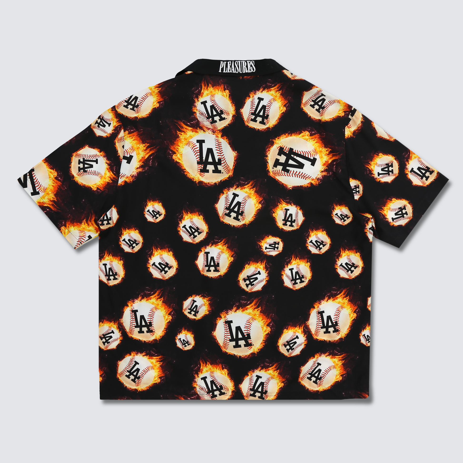 Men's Pleasures Black Los Angeles Dodgers Flame Fireball Button-Up Shirt Size: Medium