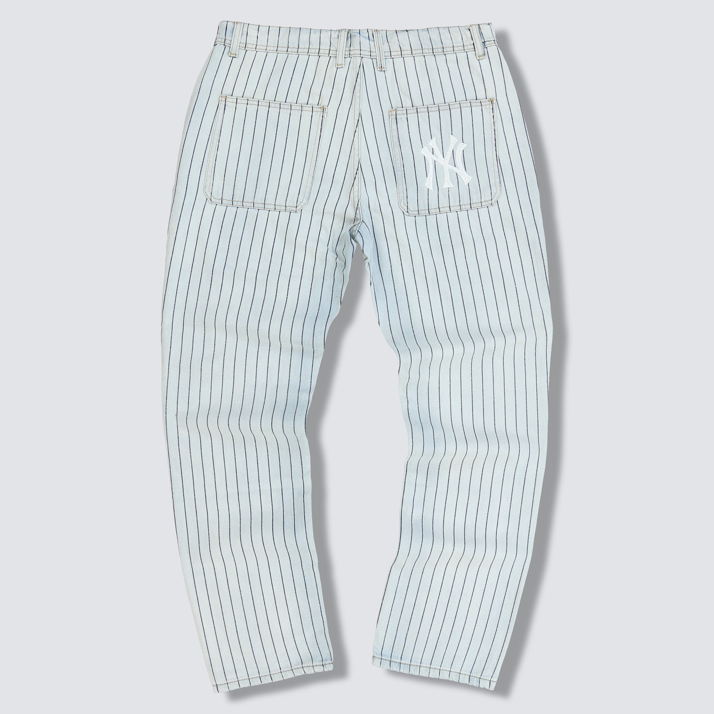 WASHED STRIPED DENIM PANTS YANKEES PLEASURES