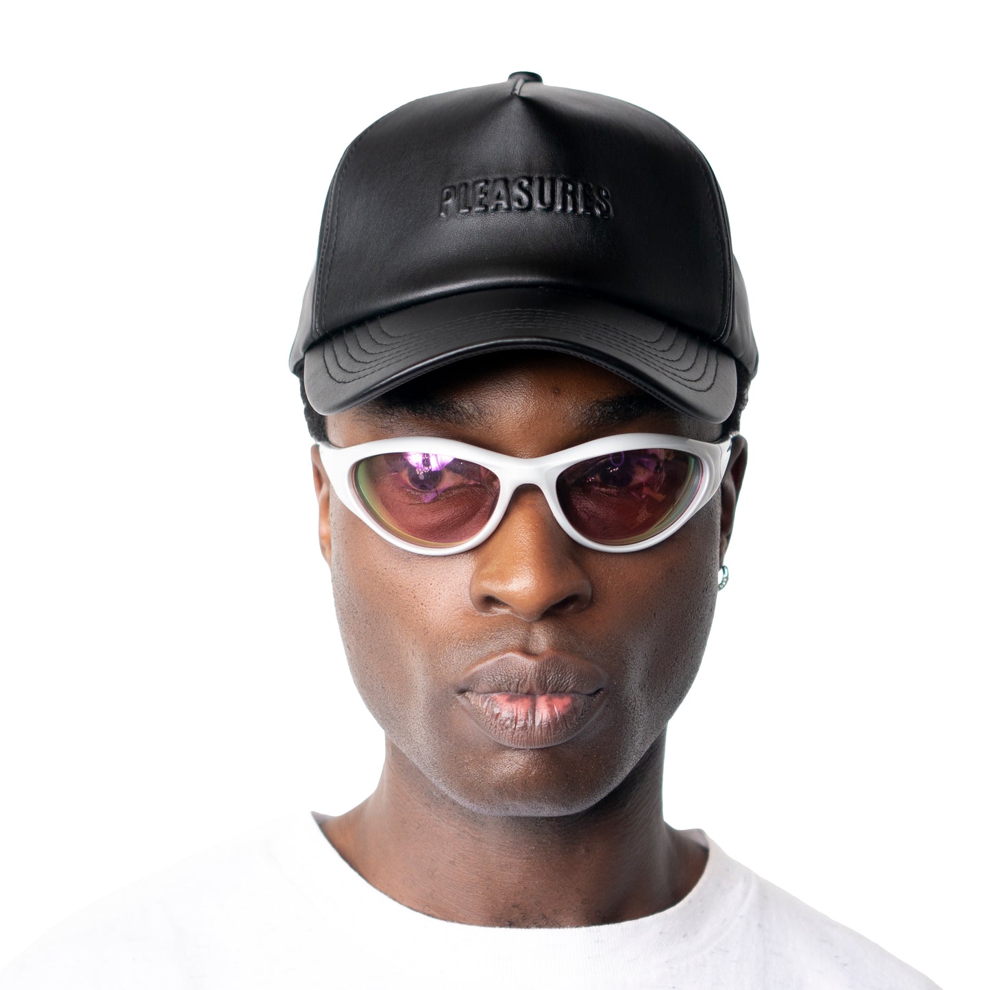 DEBOSSED VEGAN LEATHER 5 PANEL HAT