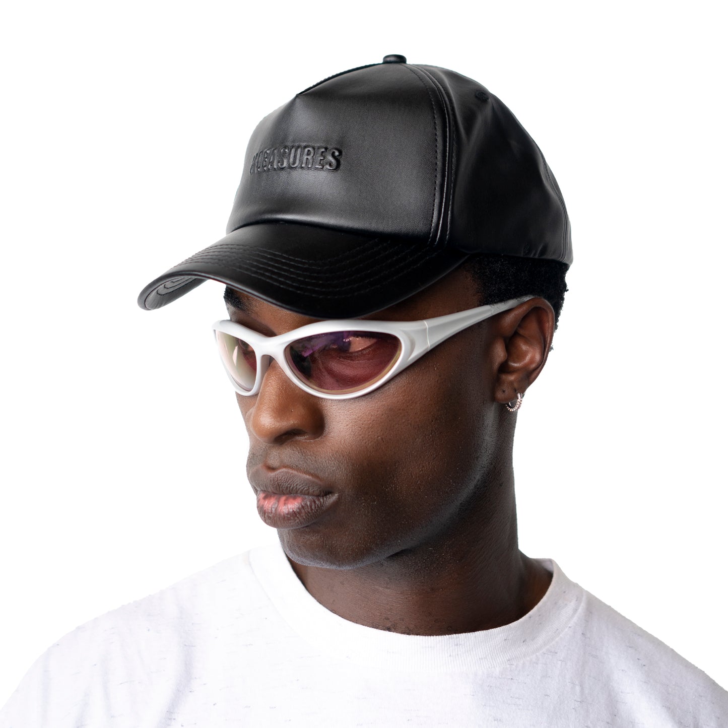 DEBOSSED VEGAN LEATHER 5 PANEL HAT